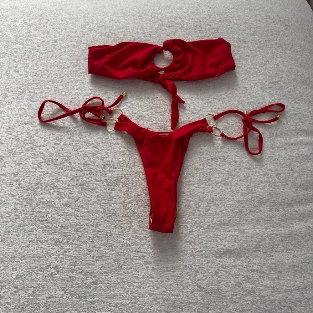 🌹 Matte Collection Red Two Piece Strapless Bandeau Bikini Swimsuit 🌹